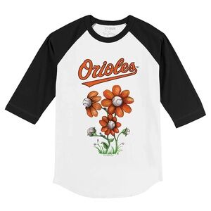 Tiny Turnip NEW Baltimore Orioles Floral Baseball Raglan T-Shirt Black White S